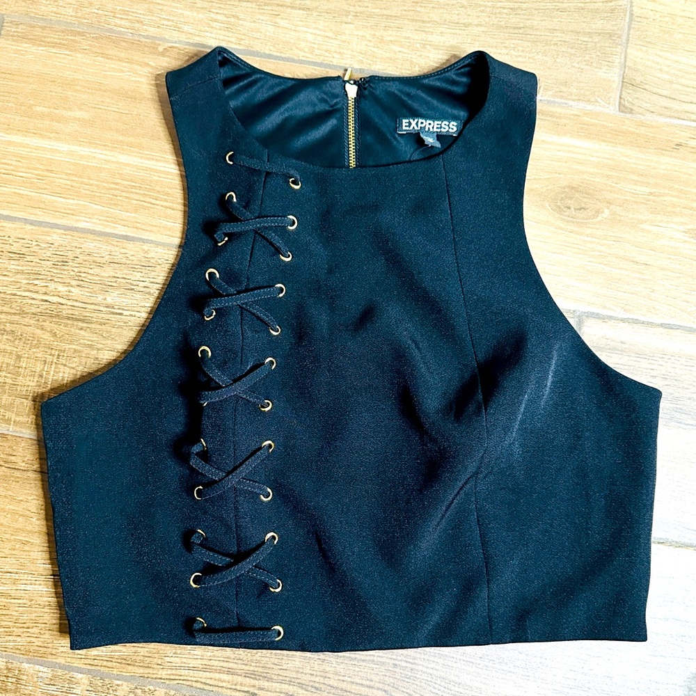 Express Black Lace Up Sleeveless Cropped Top Women’s Size Small